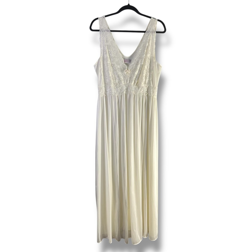 Shadowline‎ Womens Sz 2X Nightgown Lace V-Neck Maxi Sleepwear Angelcore Bridal